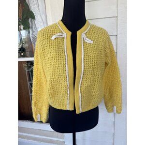 Vintage 50's Serbin Yellow Wool Womens Cardigan Sweater Yellow Siz M